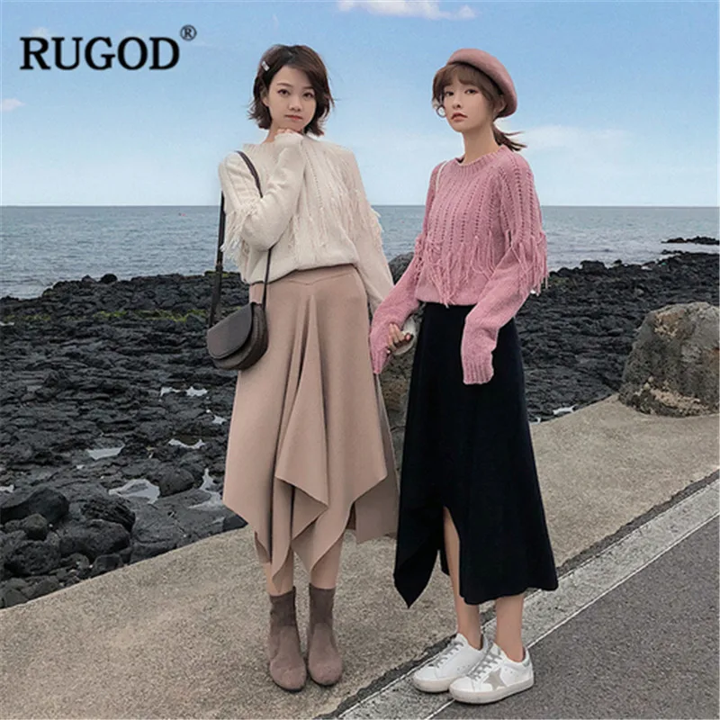 Женская плиссированная юбка RUGOD однотонная ассиметричная средней длины