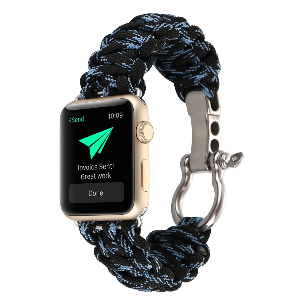 38/42 мм наручных часов iWatch, ремешок с адаптеры для сим-карт нейлоновая веревка выживание, браслет, ремешок для наручных часов, Повседневное Спортивная Apple часы-ремешки Армейский зеленый