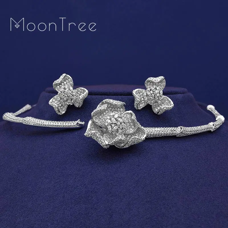 MoonTree модные роскошные цветы полный кубический циркон медные свадебные серьги