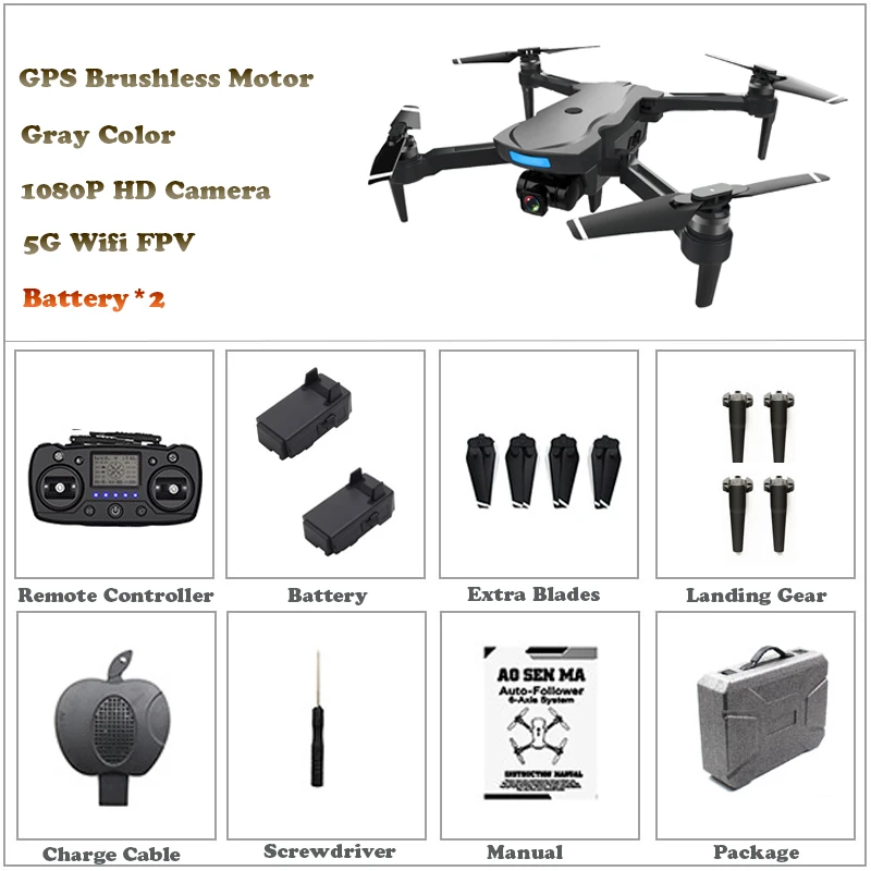 GPS 1080P Gray 2 Bat Профессиональный Дрон с GPS Квадрокоптер с камерой HD 1080 P Wifi в режиме реального времени Трансмиссия оптический psitering вертолет круг Летающий - Цвет: GPS 1080P Gray 2 Bat