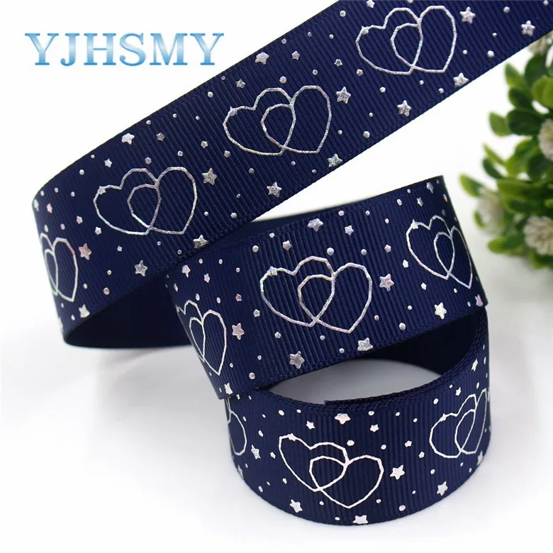 YJHSMY I-19326-796 25 мм 10 ярдов лазерный серебряный милый мультфильм любовь напечатаны корсажная лента DIY ручной работы головные уборы свадебный подарок обёрточная бумага - Цвет: I-19326-806
