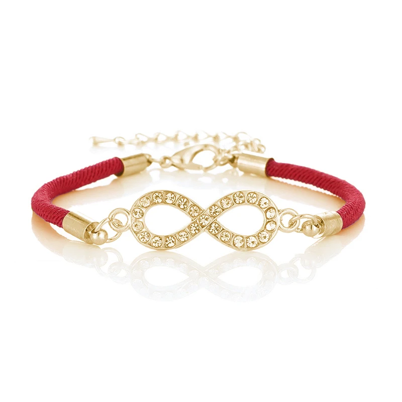 Буквенно-цифровой женский браслет из 8 бесконечного плетения чакр Lucky Lover красной