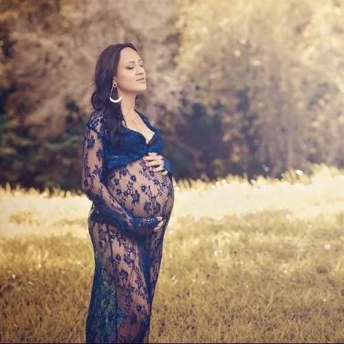 Женское кружевное платье с длинным рукавом Clobee длинное макси v-образным вырезом и