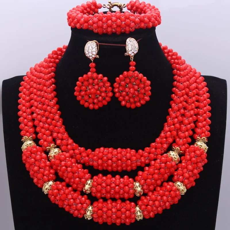 

Colorful Fine Jewelry Sets for Women Gold Yellow Red White African Beads Nigerian Wedding Jewelry Sets 3 Layers Turkish Jewelry