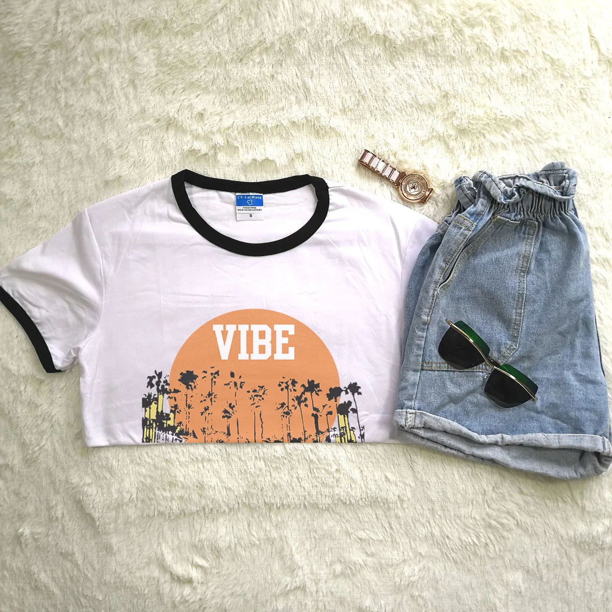 Женская футболка с принтом в виде заката винтажный топ короткими рукавами и