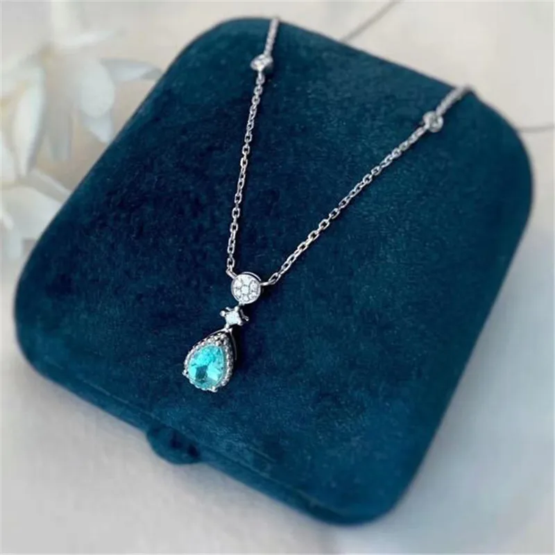 Aazuo 18K желтое золото Капля воды Natual Paraiba Настоящее бриллиантовое ожерелье подаренное для женщин девушек помолвка Свадебная гирлянда цепь
