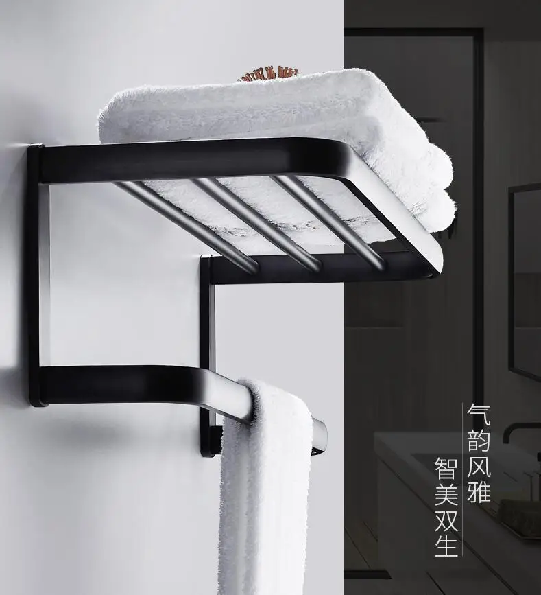 towel rack Набор аксессуаров для ванной комнаты, Черный Масляный матовый квадратный держатель для туалетной щетки, держатель для бумаги, держатель для полотенец, держатель для полотенец, набор аксессуаров для ванной комнаты - Цвет: towel rack