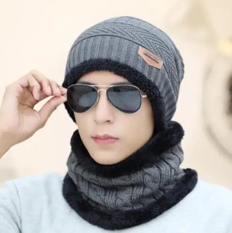 gray 2p Популярные зимние шапки Skullies Beanies, зимние шапки бини для мужчин и женщин, шерстяной шарф, шапки, Балаклава, маска, шапка, вязаная шапка - Цвет: gray 2p