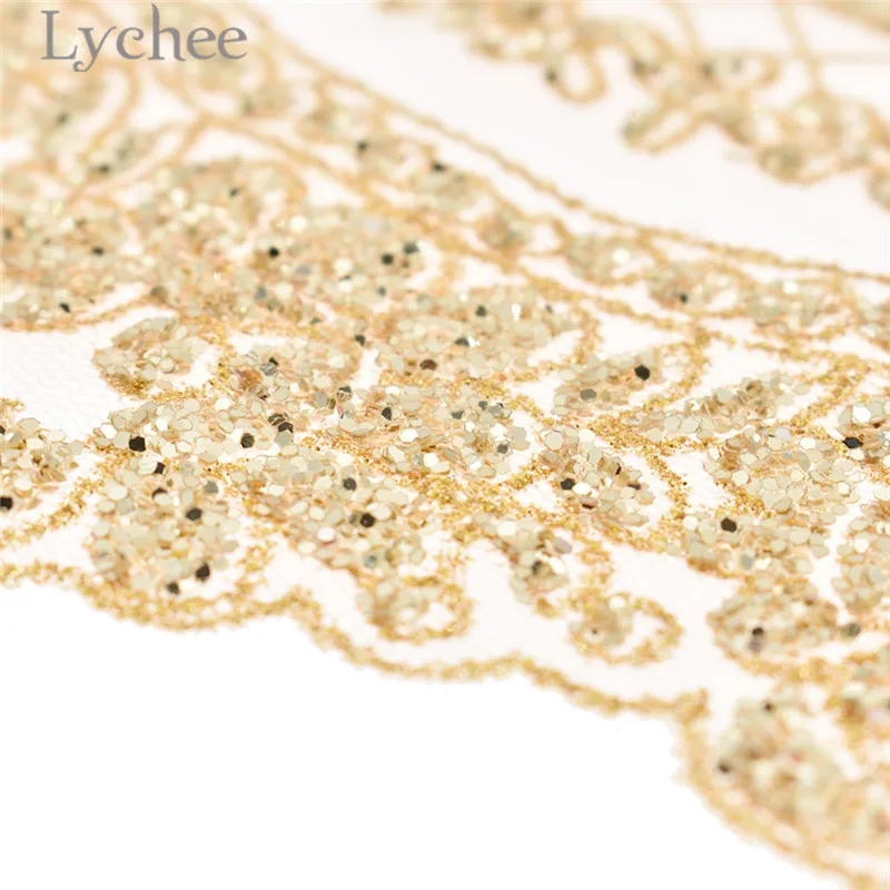 Lychee 1 ярд золотые блестки кружева отделка Кристалл полые ленты DIY Швейные