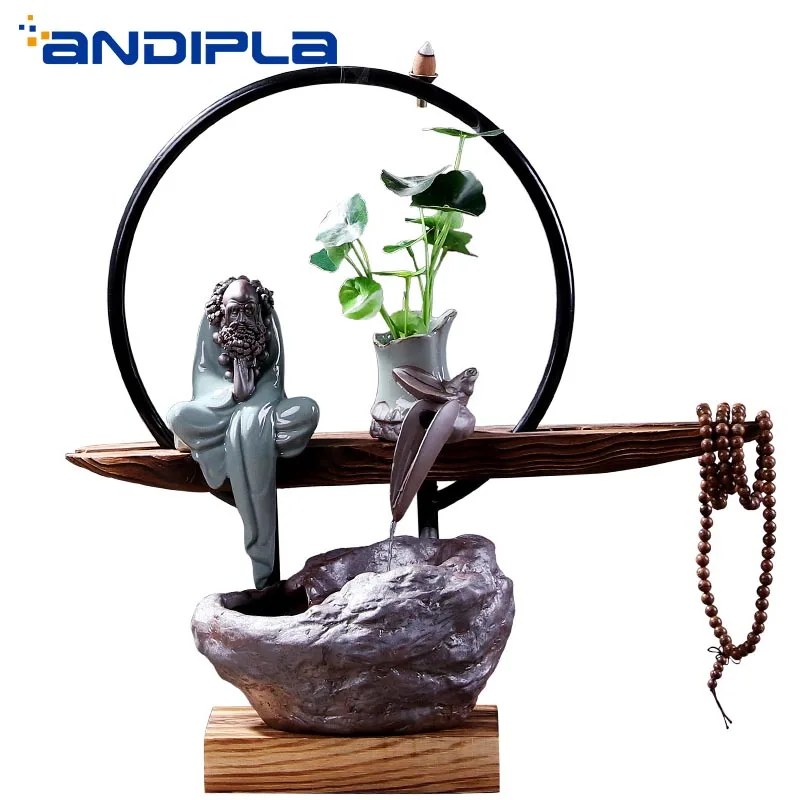 

110V-220V Creative Business Gift Ceramic Flowing Water Fountain Desktop Ornaments Fish Tank Lucky Feng Shui Home Decoration
