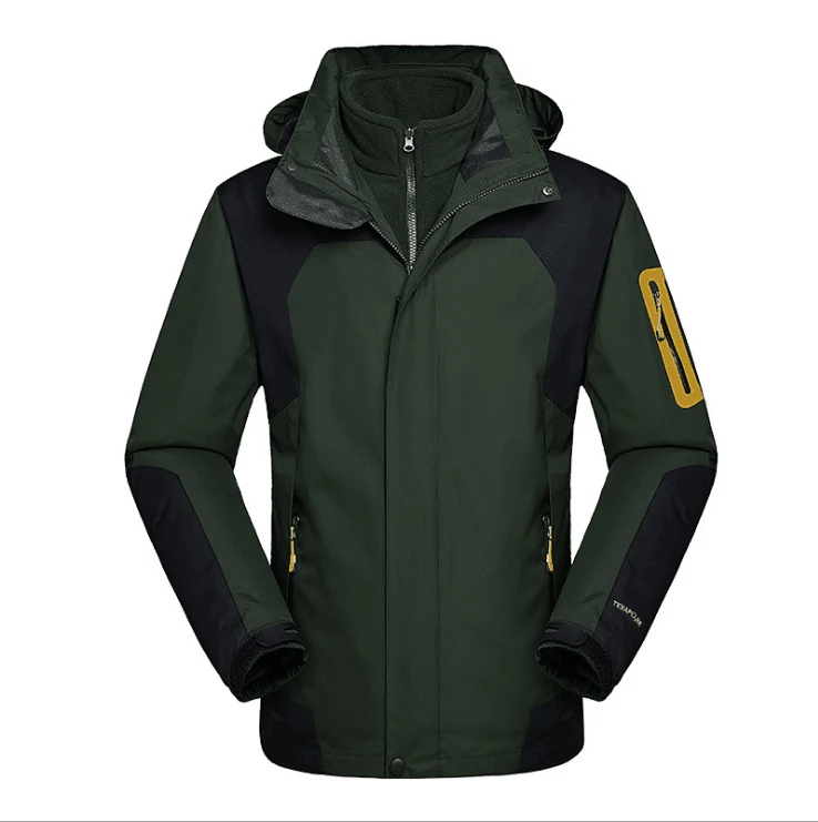 Army green Мужская зимняя теплая куртка 3в1, куртка для походов, кемпинга, альпинизма, катания на лыжах, пеших прогулок, Водонепроницаемая спортивная куртка, брендовая одежда - Цвет: Army green