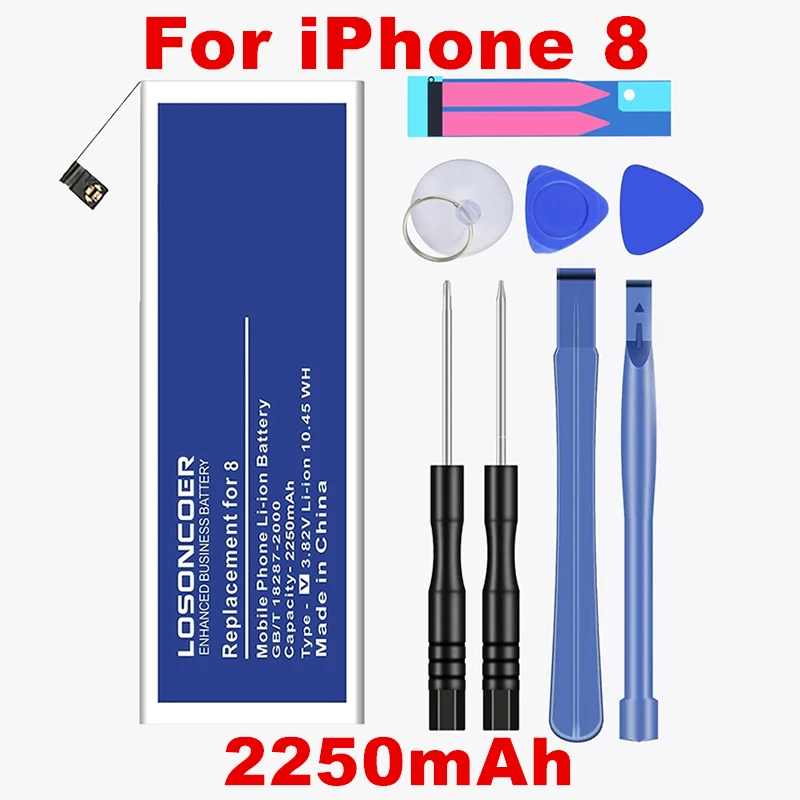LOSONCOER 2250mAh i8 мобильный телефон аккумулятор для iPhone 8 8G батареи + Бесплатные