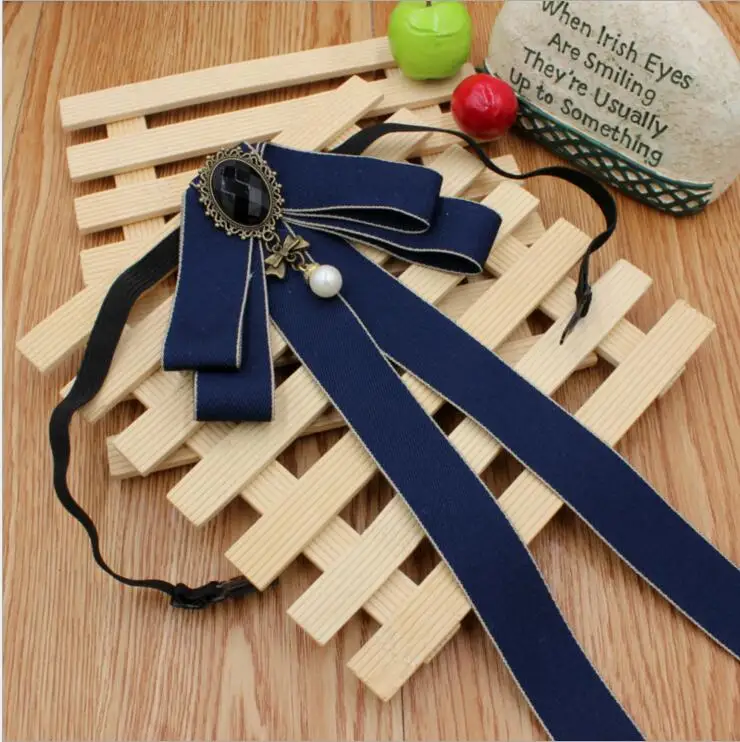 Blue Новые модные женские и мужские Броши с длинной лентой, большим бантом, галстуком-бабочкой для рубашки, аксессуары для воротника, модные ювелирные изделия - Окраска металла: Blue