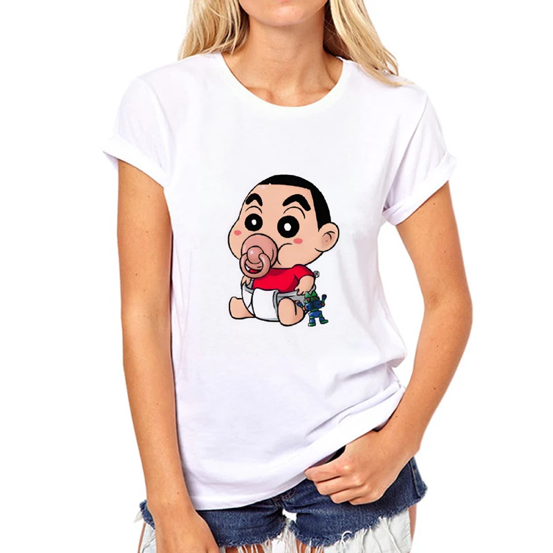 Лето Забавный Для женщин футболка милые Crayon Shin-Chan с персонажами из мультфильмов для девочек короткий рукав Летняя одежда футболка 47N-1