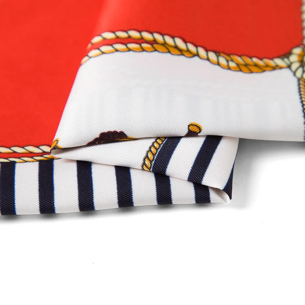 Саржевый Шелковый квадратный шарф роскошный бренд женский шейный с морским