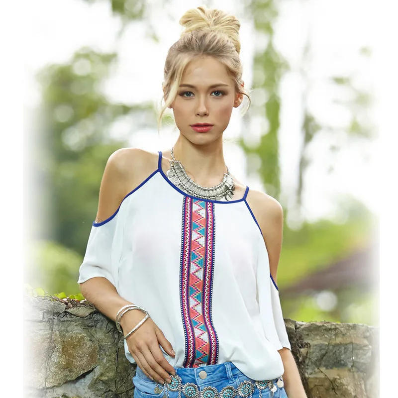 Женские топы и блузки лето 2019 модный топ с открытыми плечами Пляжная