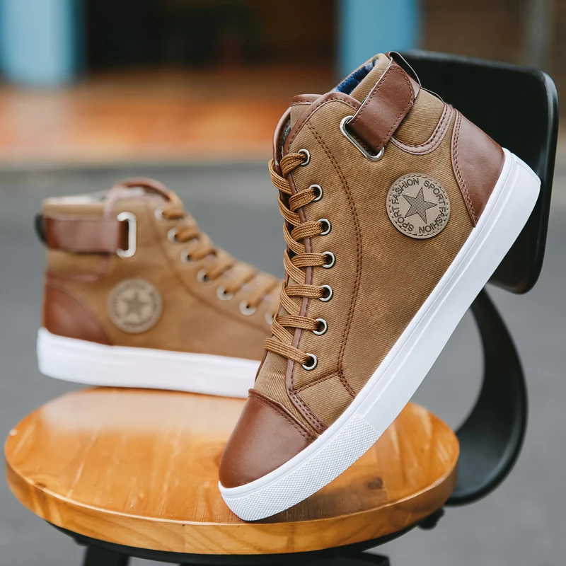 Pop Nice Men Large Retro Ankle Boots Autumn Winter British Fashion Big Size Buckle High Top Canvas Shoes Man Lace-Up Flats | Обувь