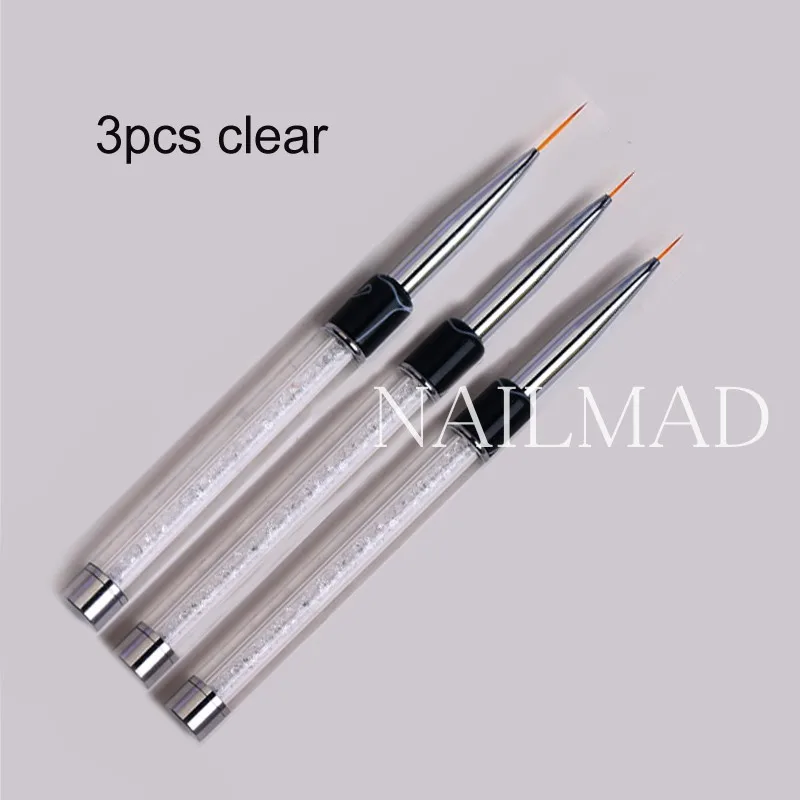 3pcs clear Комплект из 3 предметов, 6/9/11 мм нейл-арта акрил кисть УФ-гель для ногтей расширение резьба щетка металлические стразы картина контурная кисточка для чертежная ручка - Цвет: 3pcs clear
