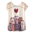 Женская футболка с принтом в виде сердечек и кошек, Размеры M L XL