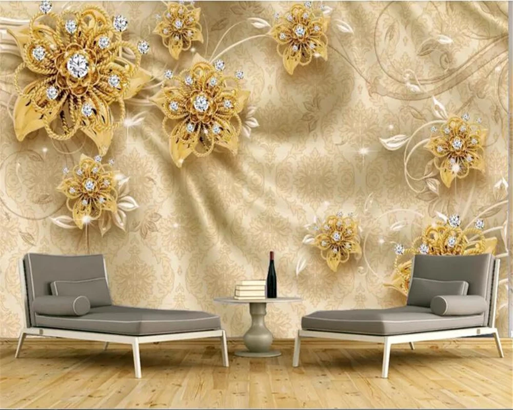 beibehang wallpapers for home walls 3D embossed golden jewels rose pattern floral wallpaper bedroom background wall paper mural |
