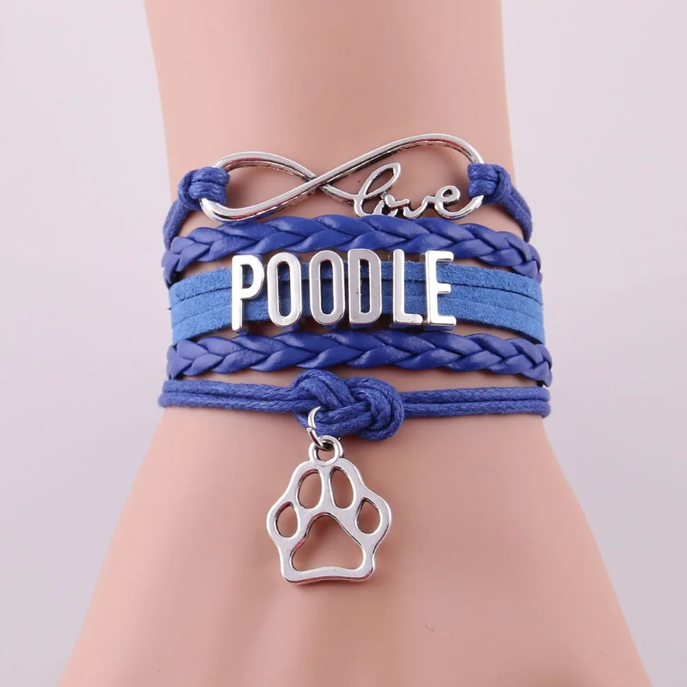 Маленький MingLou Бесконечность любовь браслет poodle собака лапа очарование Кожа