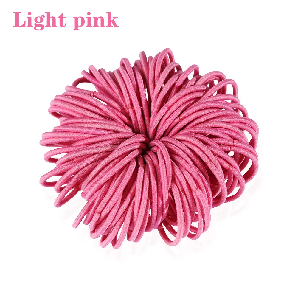 light pink 100 шт./лот, 3 см, милый конский хвост, держатель для волос, аксессуары для волос, тонкая эластичная резинка для детей, цветные галстуки для волос - Цвет: light pink