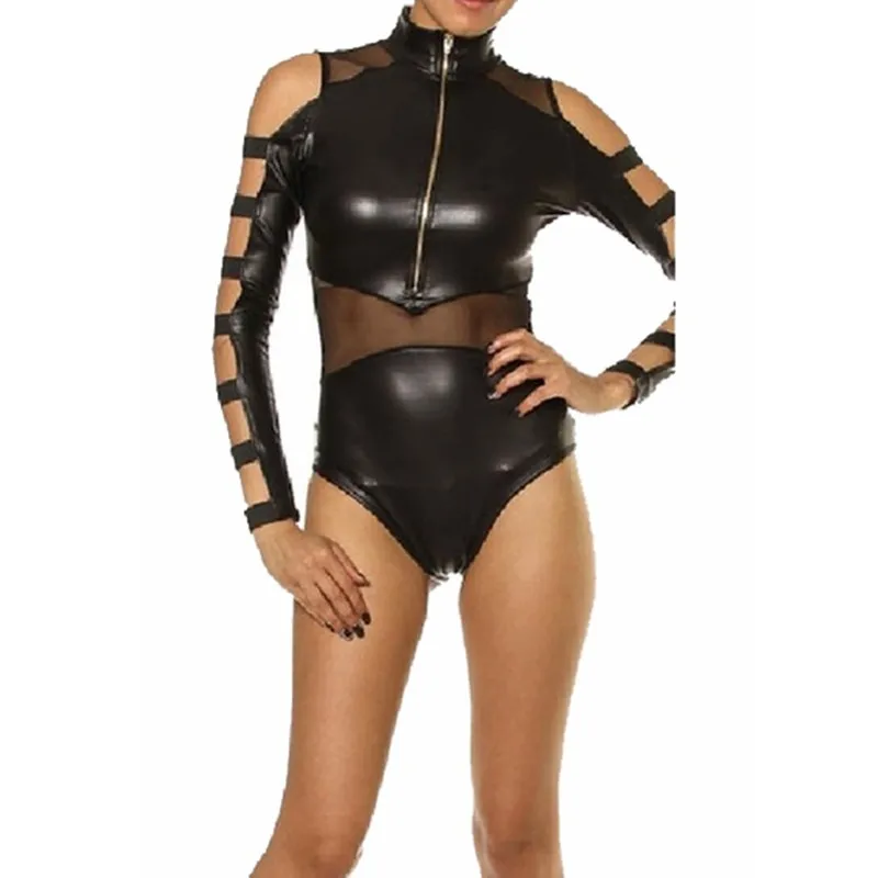 Женский сексуальный черный сетчатый комбинезон с длинным рукавом короткий из
