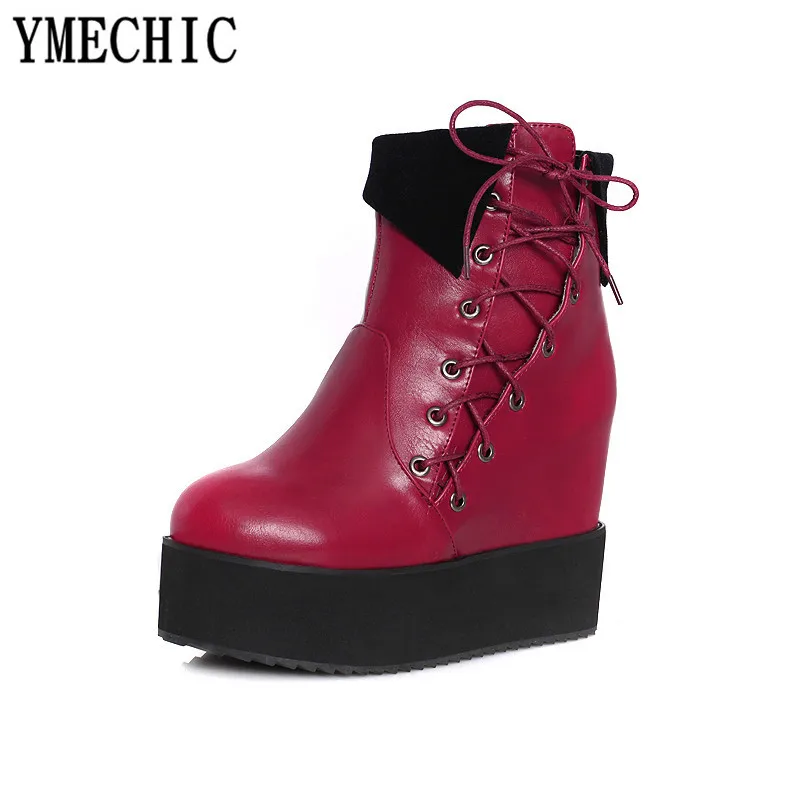 Женские туфли YMECHIC с перекрестной шнуровкой на платформе в стиле панк черные