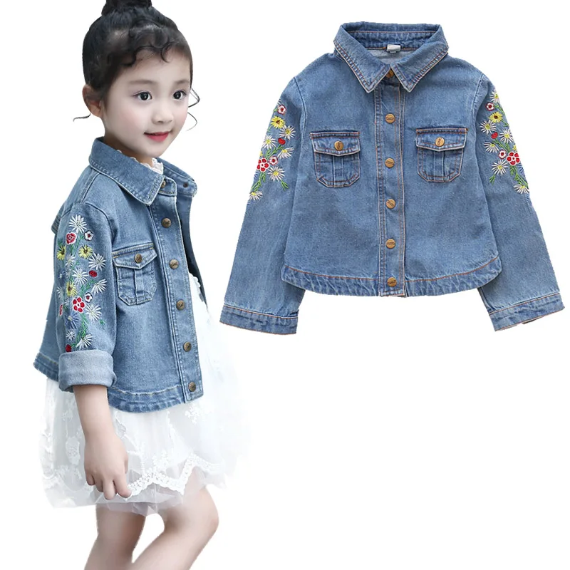 flower blue Куртки для девочек с дырками в ковбойском стиле; Верхняя одежда для подростков; модные куртки с вышивкой для девочек; пальто; детская одежда; детская джинсовая куртка - Цвет: flower blue