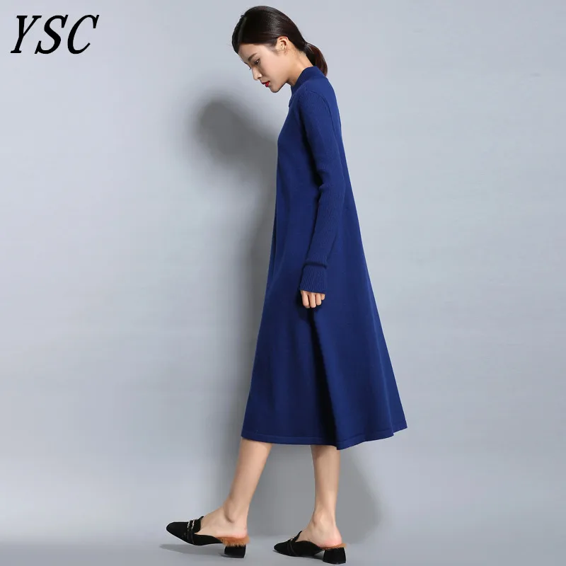YUNSHUCLOSET женское трикотажное платье из кашемировой шерсти длинное Стильное