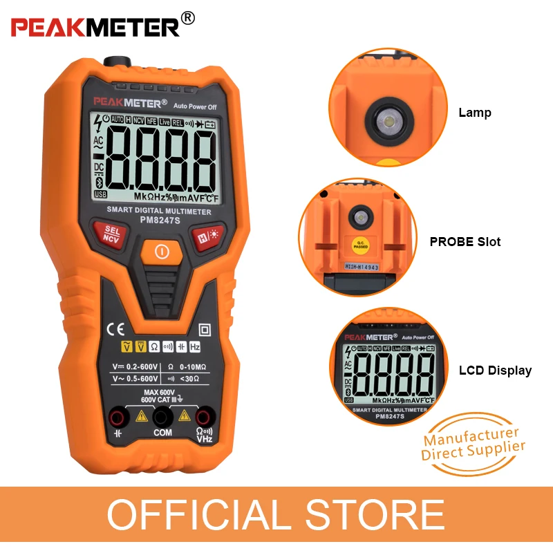 Профессиональный цифровой мультиметр PEAKMETER PM8247S Smart AutoRange вольтметр с подсветкой