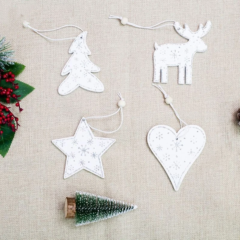 

1PC White Color Wooden Christmas Tree Decorations Pendants Deer Heart Hanging Ornaments for New Year Christmas Party Home Decor
