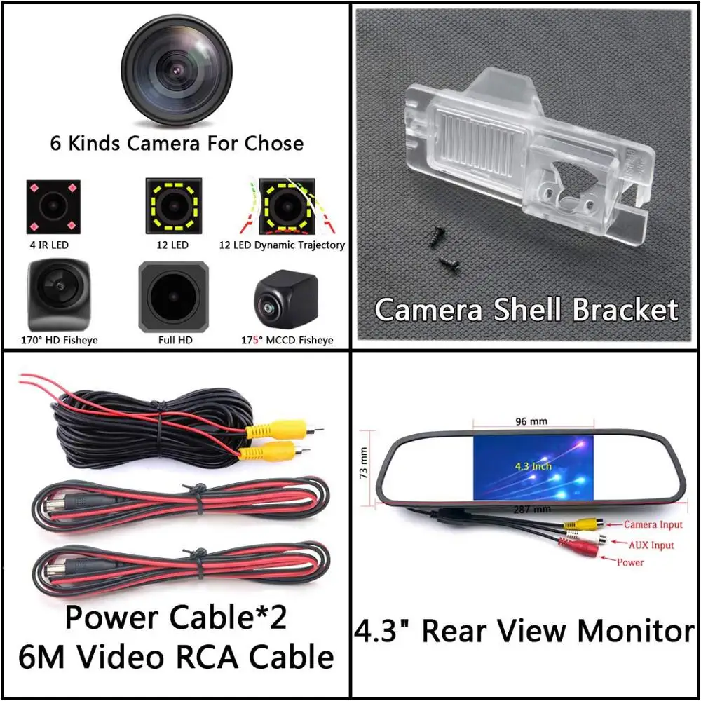 Camera 4.3 Mirror 175 градусов рыбий глаз MCCD 12LED HD камера заднего вида для Ssangyong Rexton Kyron Korando Actyon монитор парковки автомобиля - Название цвета: Camera 4.3 Mirror