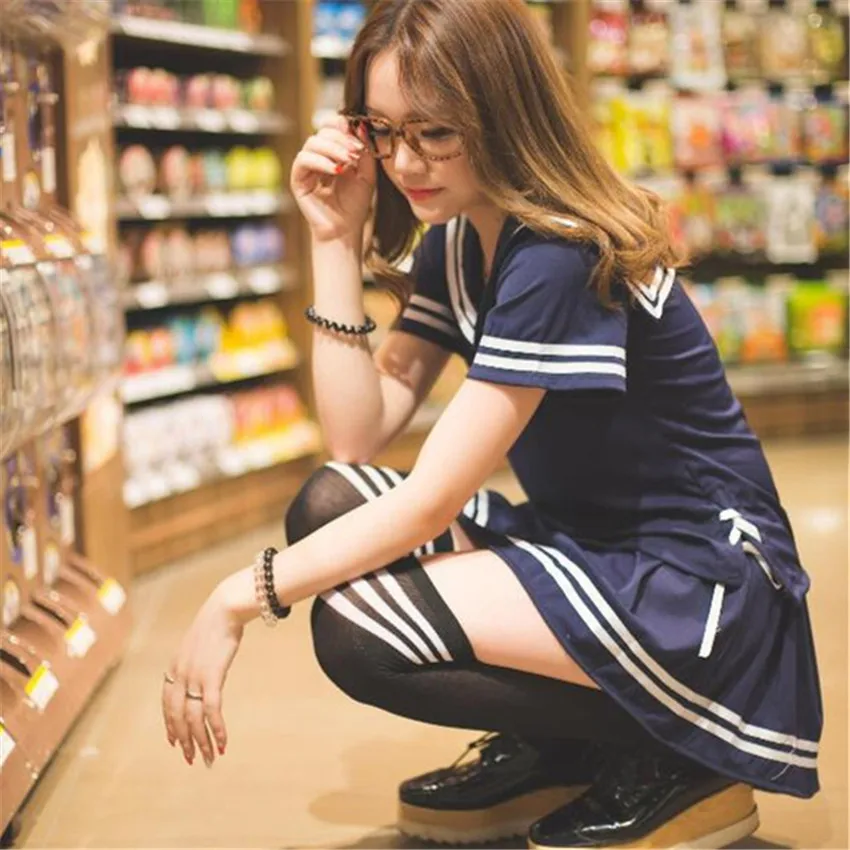 Sailor Suit Lady Pleated School Sleeved Japanese Uniform Korean Dolly Skirt | Тематическая одежда и униформа