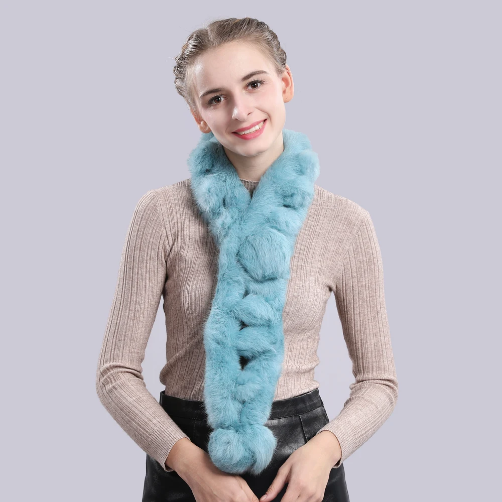 Женский вязаный шарф ручной работы зимний из натурального кроличьего меха с