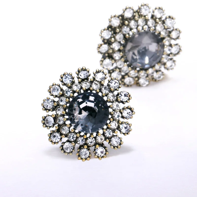 Brightly Серьги черный Стразы Подсолнухи Форма Урожай серьги для женщин Вечерние