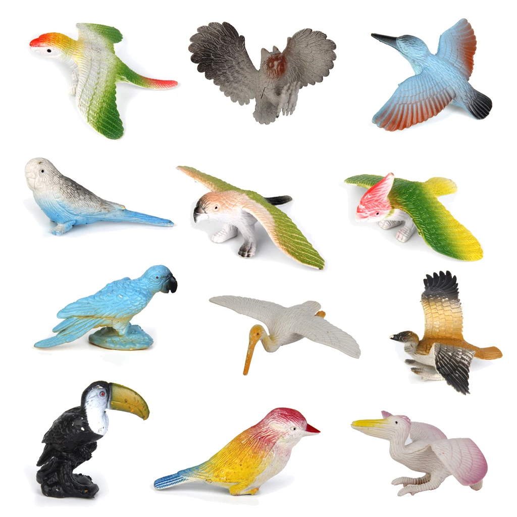 

New Plastic Birds Model Toy 12pcs Multicolor Model Toys Action Figures Play Education Animal Learning Birthday Gift for Children