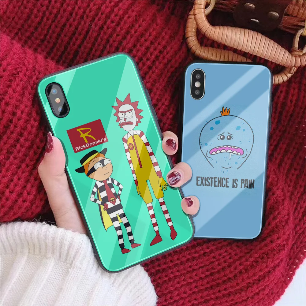 Рик и Морти на заказ Чехол из закаленного стекла для телефона для iphone 11 Pro XS MAX XR 5 Чехол рассол DIY чехол для iphone 8X6 s 7 Plus