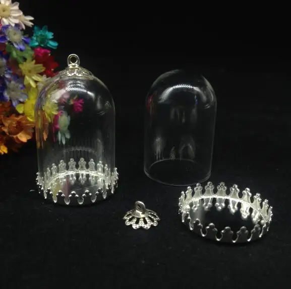 20 компл./лот 30*20 мм стеклянный шар трубка колокольчик поддон Корона бусины шапка