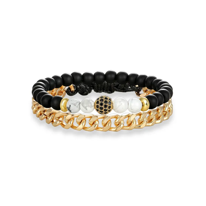 Мужской браслет из нержавеющей стали 1 комплект 2 предметов натуральный камень