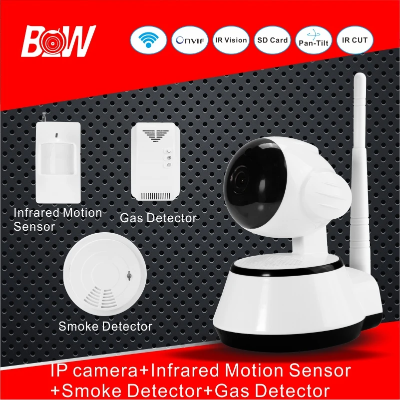 BW WiFi Camera IP + Doors Sensor Infrared Motion Smoke Detector Alarm Security Wireless Video Surveillance BW14 | Безопасность и