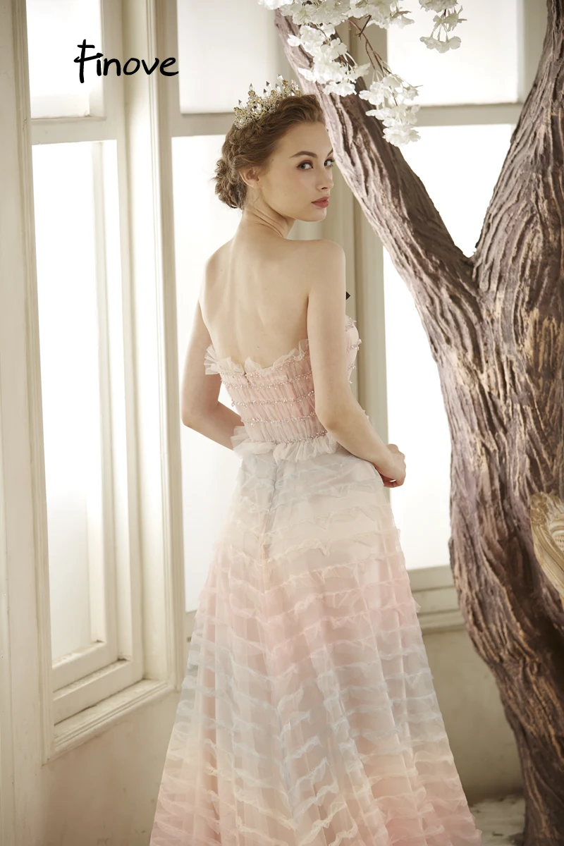 Finove вечернее платье длинное Новое поступление vestido de fiesta Gradation цвет с бисером Иллюзия Тюль женские платья плюс размер