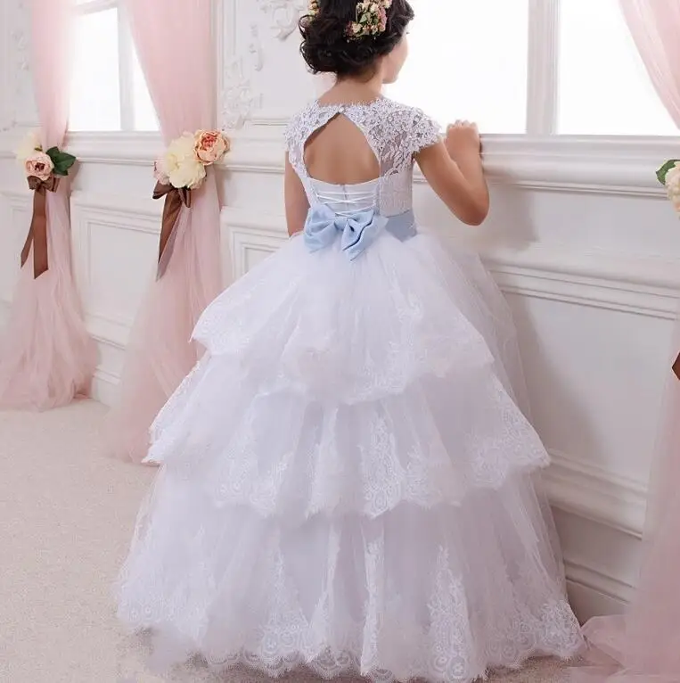 

2017 New Flower Girl Dresses Bow Keyhole Ball Gown Party Pageant Communion Dress for Wedding Little Girls Kids/Children Dress
