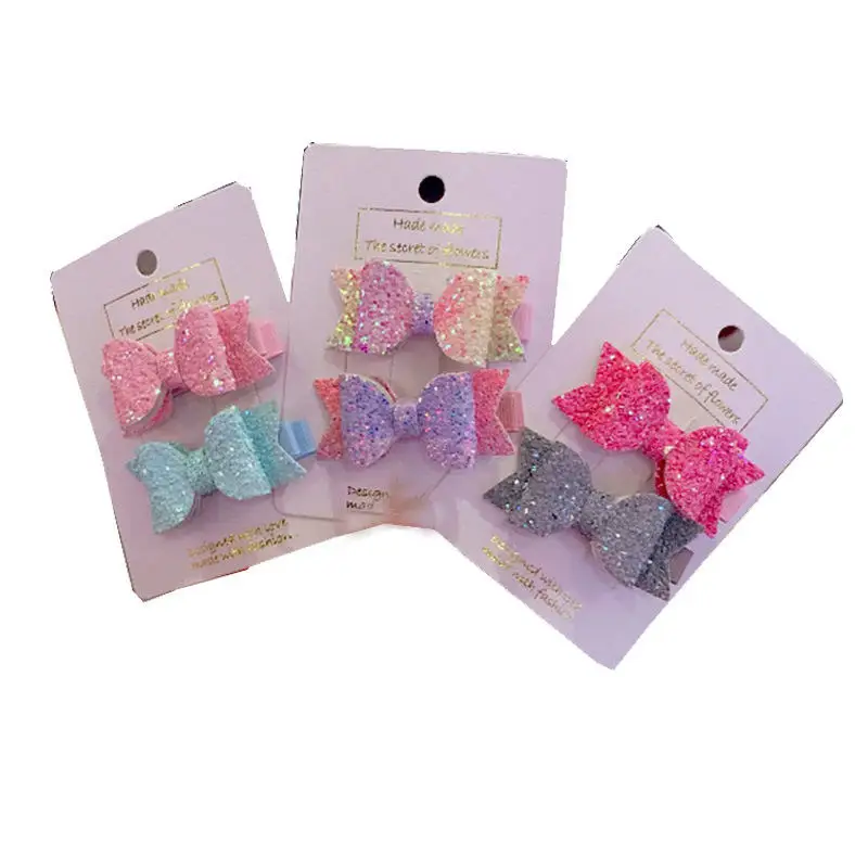 

2pcs Handmade Mini Sequins Little Girls Hair Bows Clips Shiny Glitter Cute Hairpins School Barrettes Headwear Accessoires