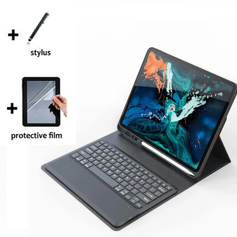 3в1 Беспроводная Bluetooth клавиатура Folio Stand Роскошный кожаный чехол + 1x Защита экрана
