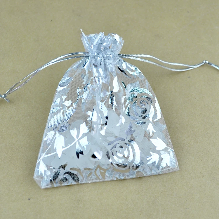 100 шт./лот белые сумки из органзы 9x12 см маленькие свадебные сувениры мешочки для