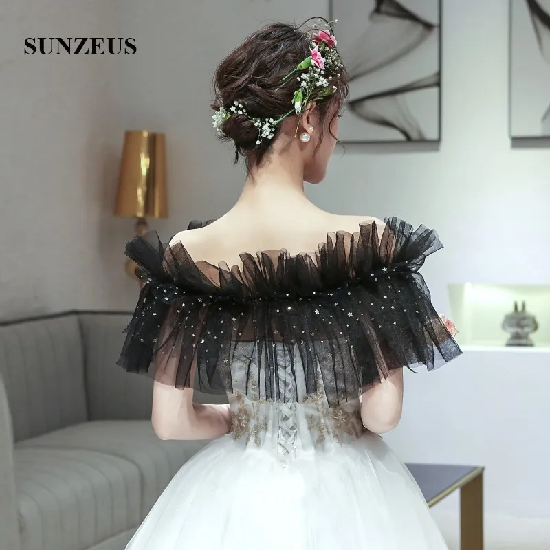 Черные тюлевые женские вечерние накидки золотые звезды Samll блестящие аксессуары