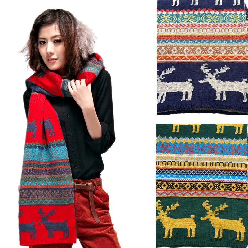 Для мужчин женщин Снежинка Лось Рождество шарф осень зима модные шерстяные
