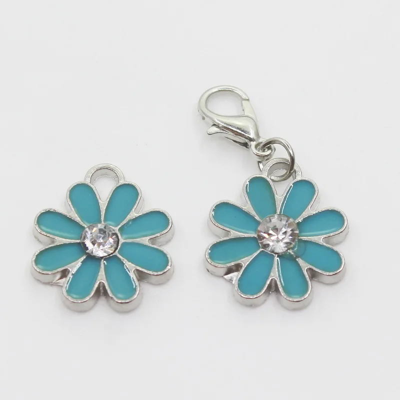 

New Arrival 20pcs/lot Blue Green Daisy Flower Dangle Charms Lobster Clasp DIY Bracelet Necklace Pendants Jewelry Hanging Charms