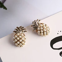 vintage pineapple imitation pearls stud earrings elegant fruits pearl handmade earrings for women ear rings party jewelry
